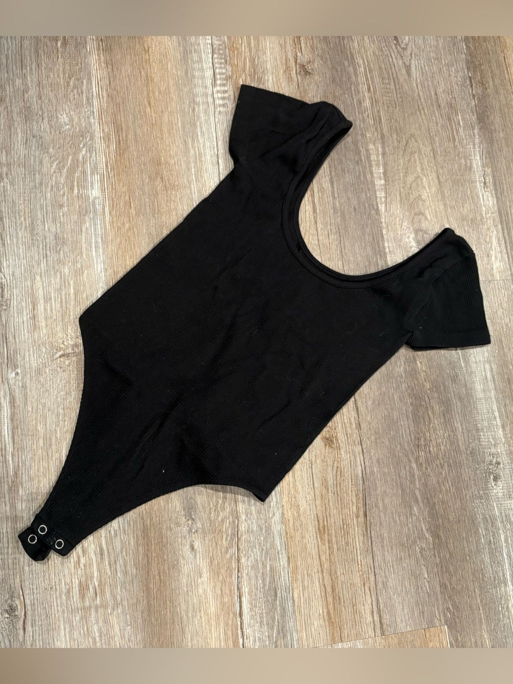 Women’s Black Short Sleeve Ribbed One-Piece Bodysuit